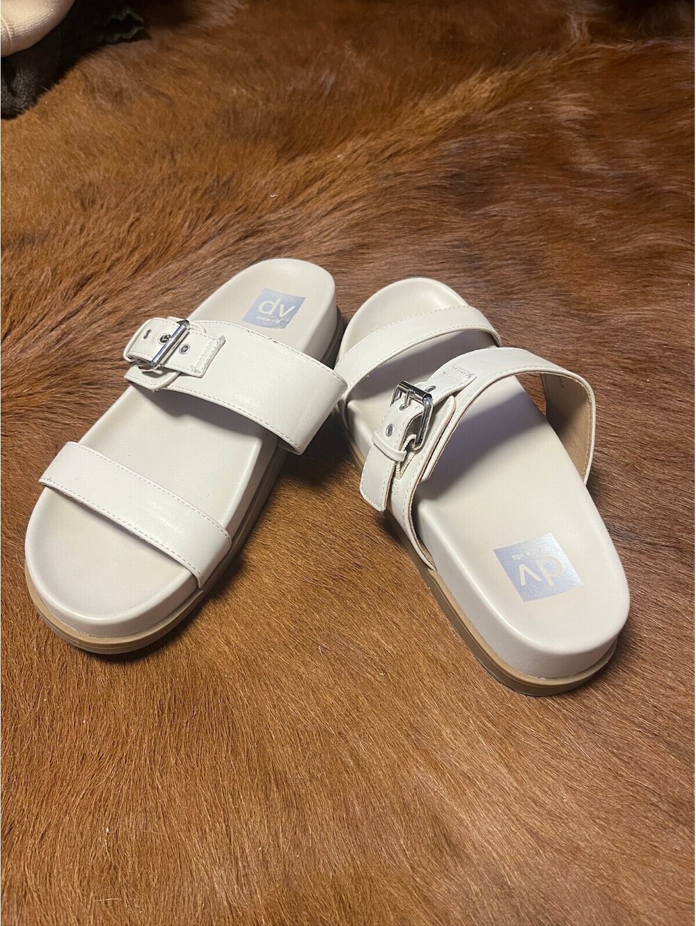 White Double Strap Slide Sandals